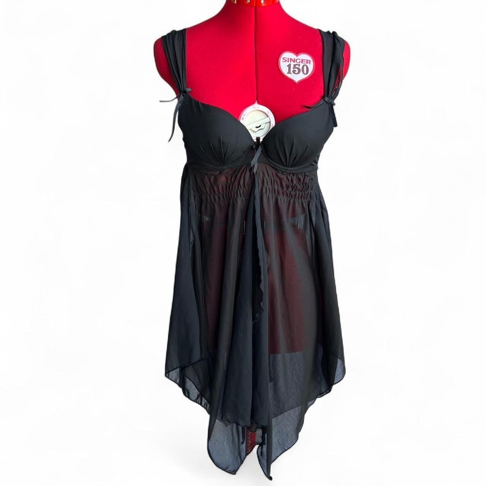 Nature Intimates Black sheer mesh babydoll handkerchief hem 34B fairy whimsygoth